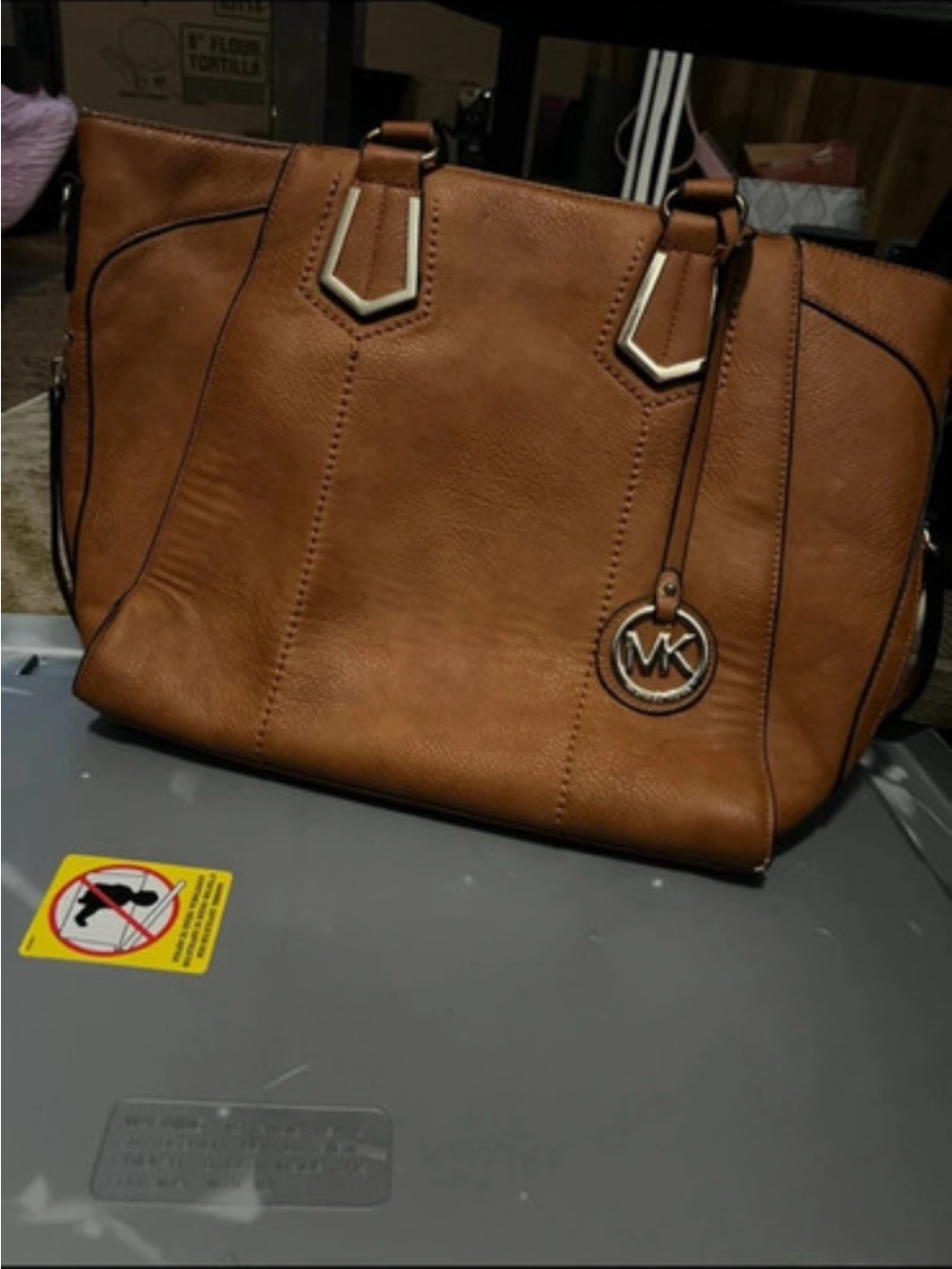 Michael Kors Cognac Leather Tote with MK Charm